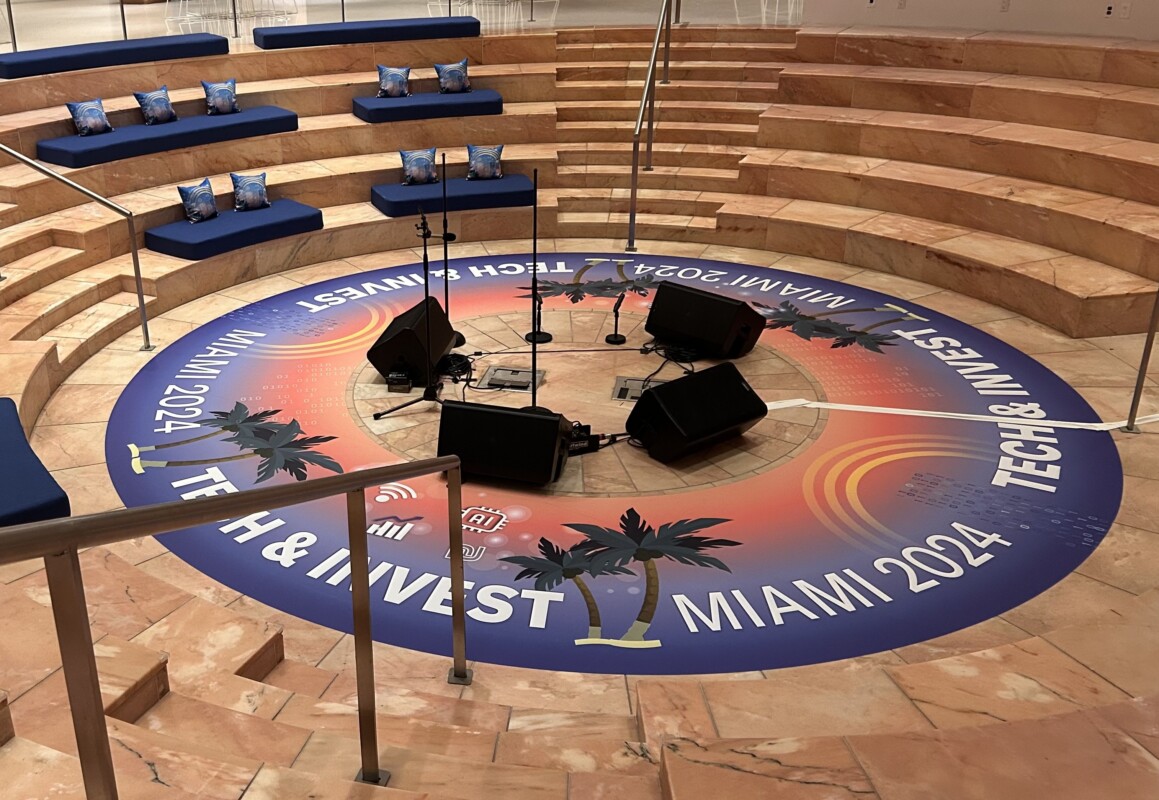 Circular Tech and Invest Miami floor graphic in the Faena Forum amphitheater