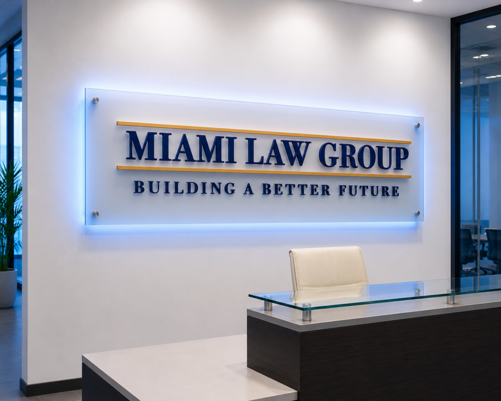 AI rendering showing the proposed Miami Law Group reception sign