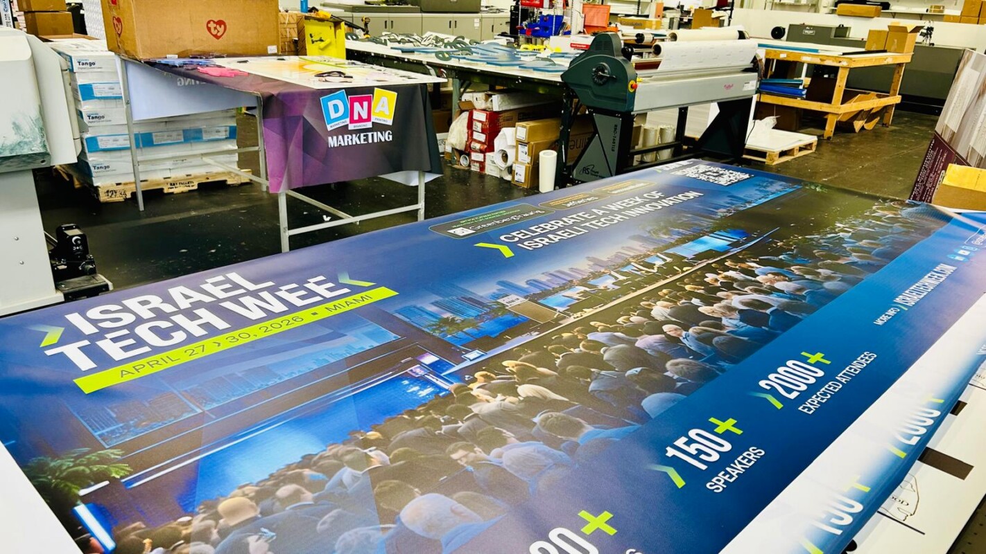 Israel Tech Week large-format event graphics being produced in DNA's Hallandale facility